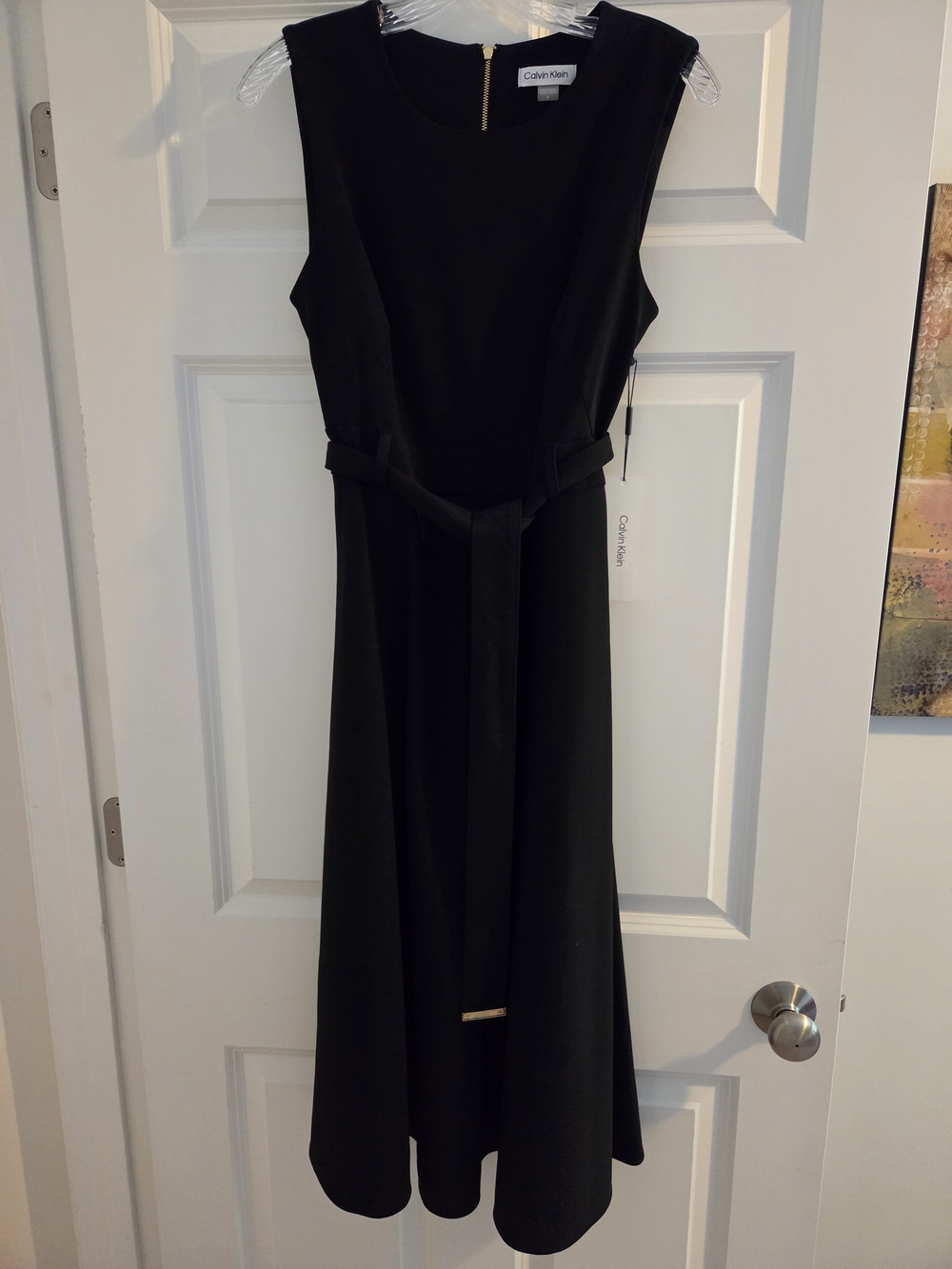Calvin Klein Black Sleeveless Belted Midi Dress